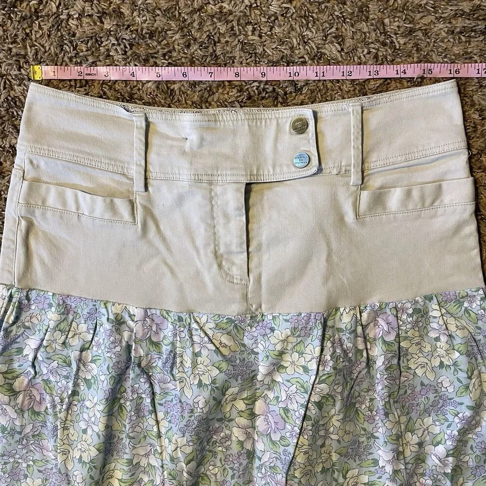 Tommy Hilfiger Womens 10 Khaki Floral Tiered Maxi Skirt Modest Western Prairie